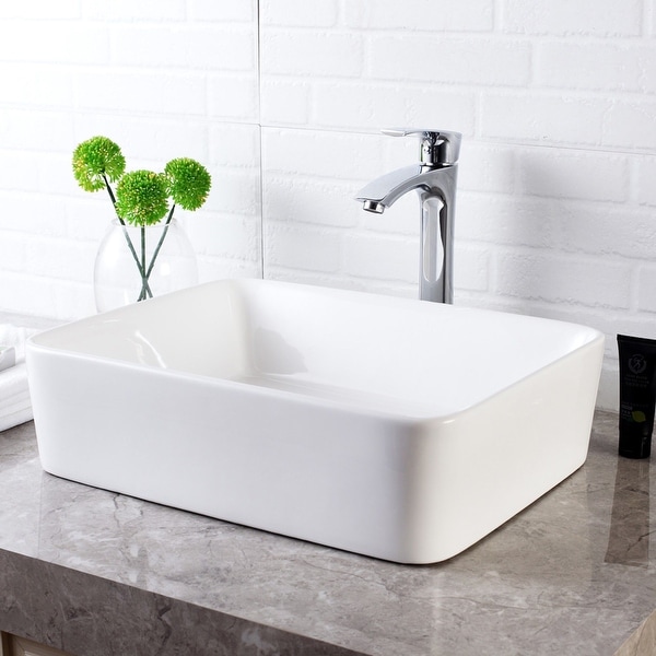 Kichae Elegant 19"x15" Rectangle White Bathroom Vessel Sink single